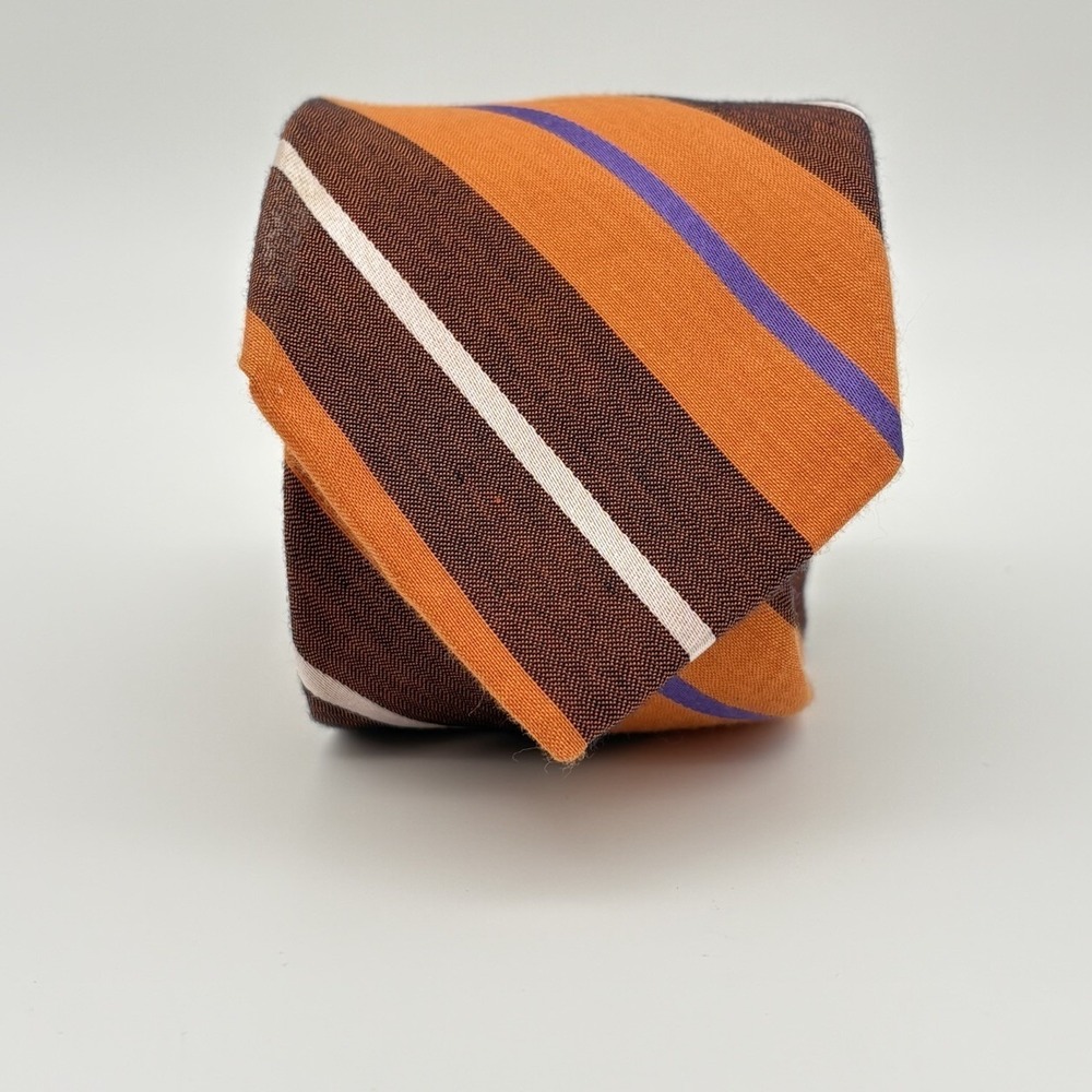 Michelson's Heritage Plaid Necktie Orange Brown Blue & White Silk & Cotton Tie